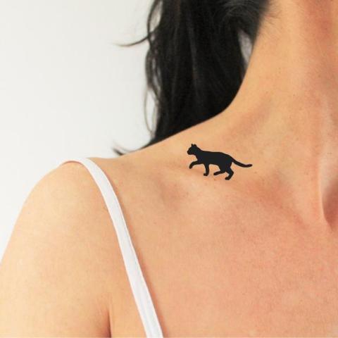 Tatouage Temporaire De Silhouette De Chat Noir Marchant Lot De 4