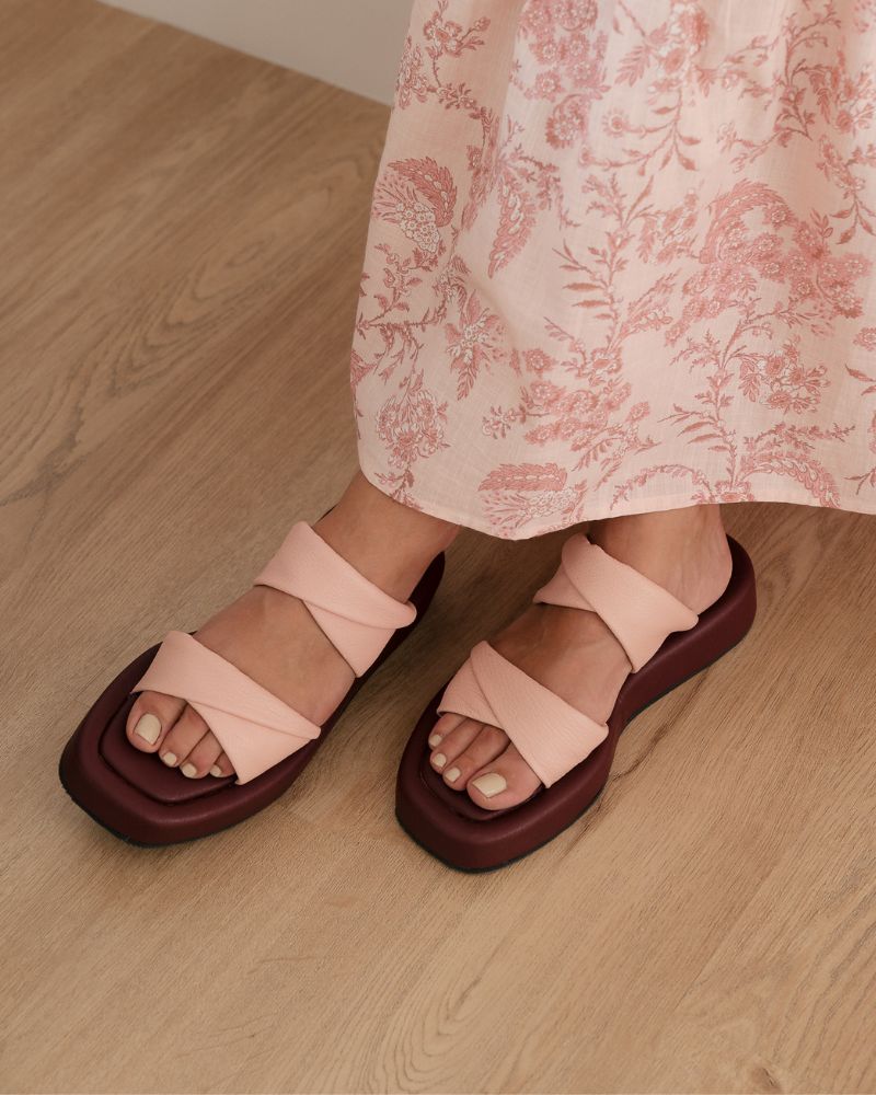 Sibi Leather Slide - Baby Pink/Burgundy