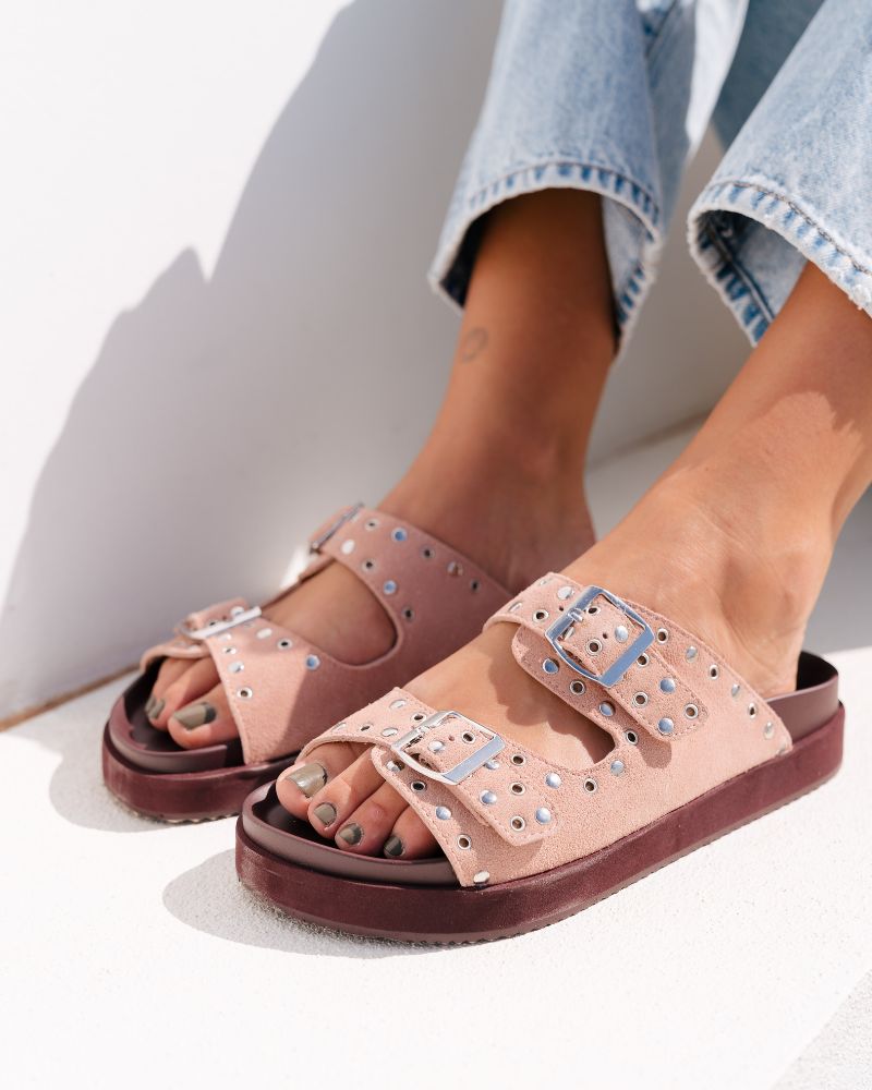 Maggie Leather Slide - Pink Suede