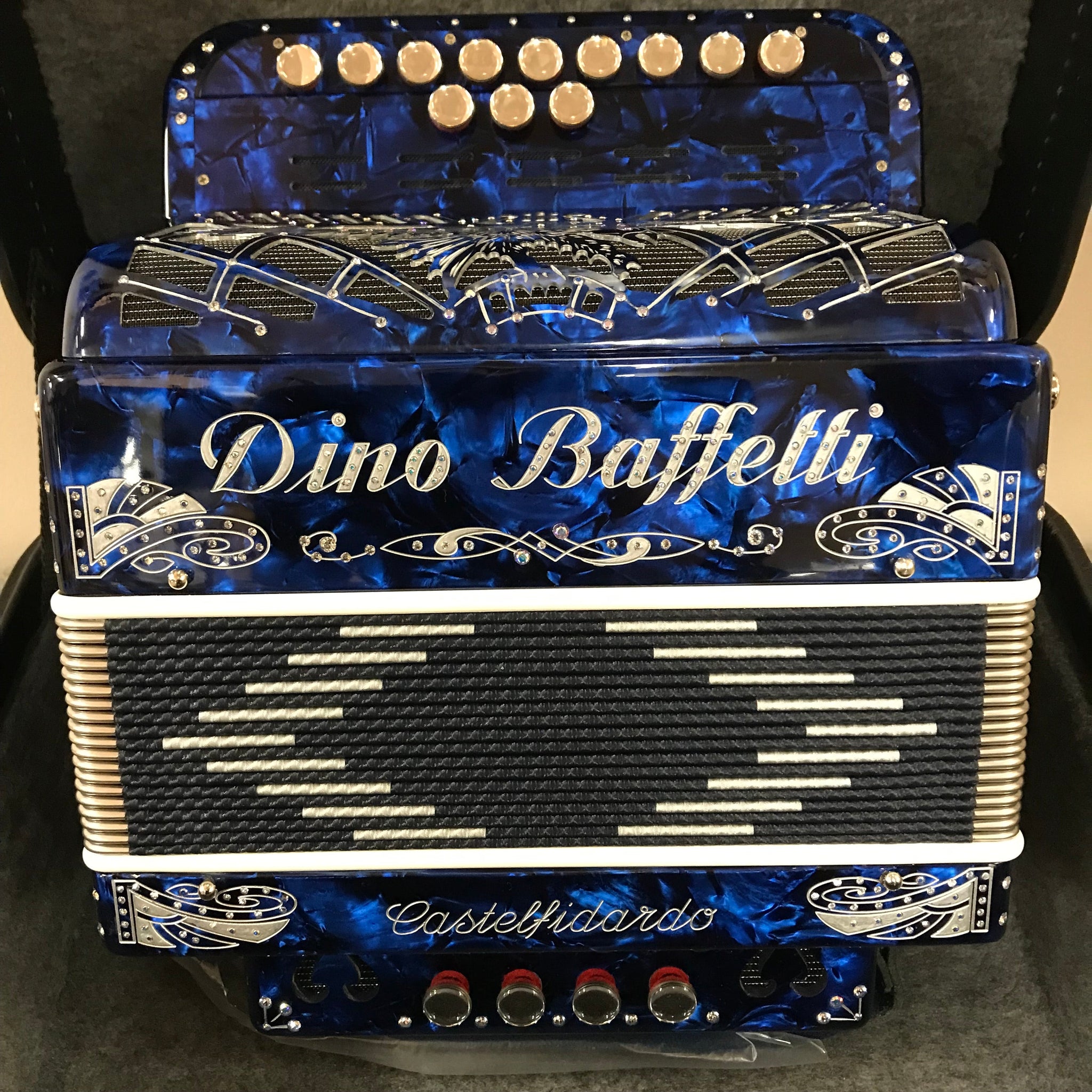 Dino Baffetti ART41-LUSSO-BLU-RE Celluloid 4 Bass Diatonic Accordion w –  Music World Academy