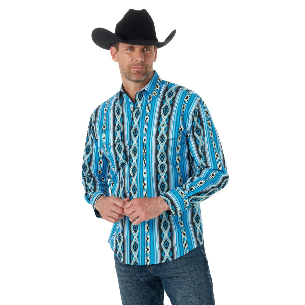 Wrangler' Men's Checotah Print Western Snap Front - Blue / Black – Trav's  Outfitter