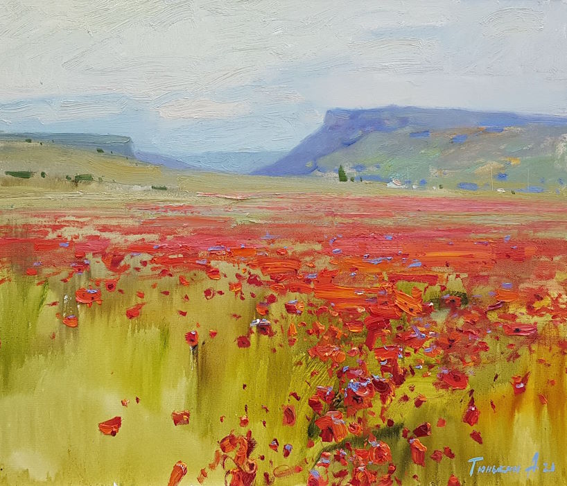 Poppy Field original oil painting on canvas by Alexander Tyunkin