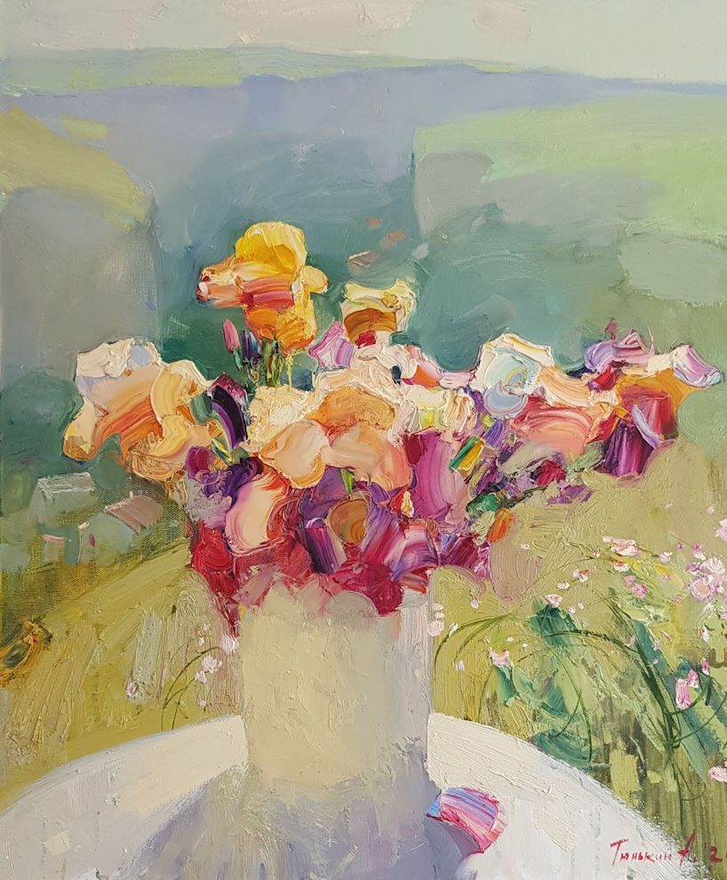 Bouquet in sunlight 70 x 60 2021 original oil painting on canvas by Alexander Tyunkin