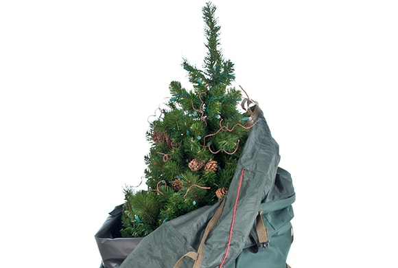 Mid-sized tree wrapped in Upright Christmas Tree Storage Bag