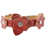 Show Off Red Leather with White Rhinestone Snap Closure Bracelet
