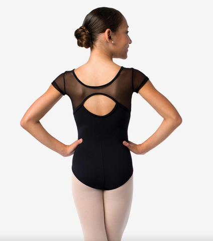 Black low back leotard with accent mesh details LEO 504 - PDA