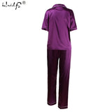 Women Silk Pajamas Satin Pajamas Sets Sleepwear Short Sleeve Top and Long Pants Pajamas Home Clothing Pyjama Night Suit - Products & Products Store