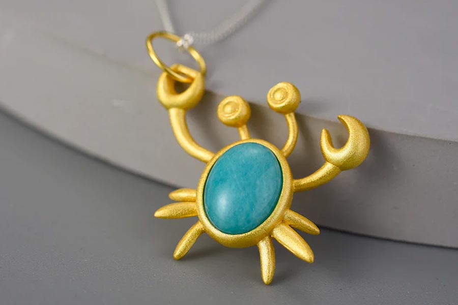 Amazonite stone and gold crab pendant by Citrus Reef