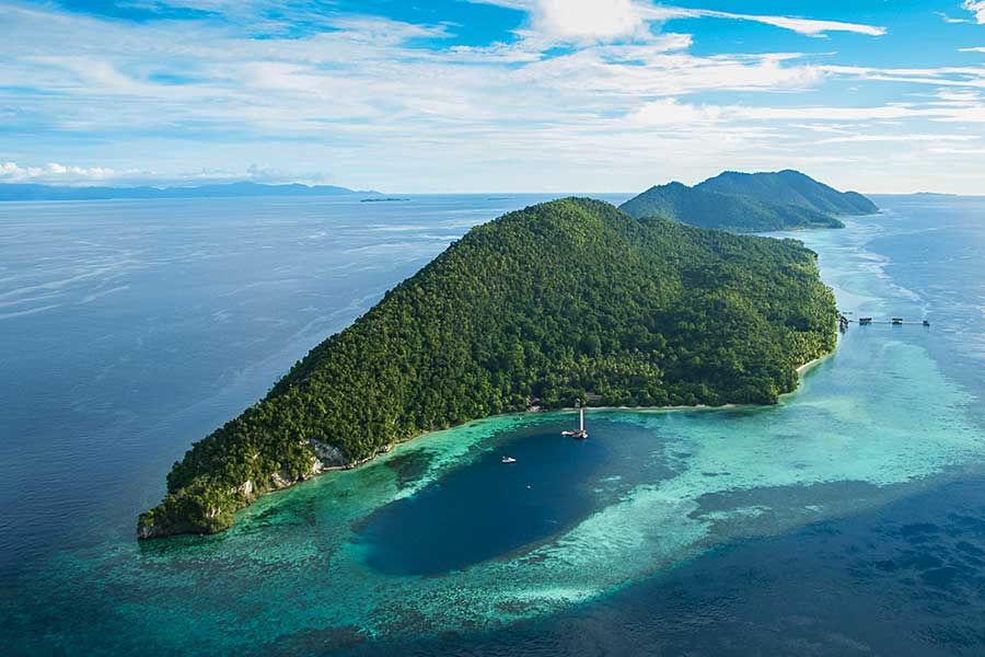 Aerial view of Cape Kri's reef in Raja Ampat