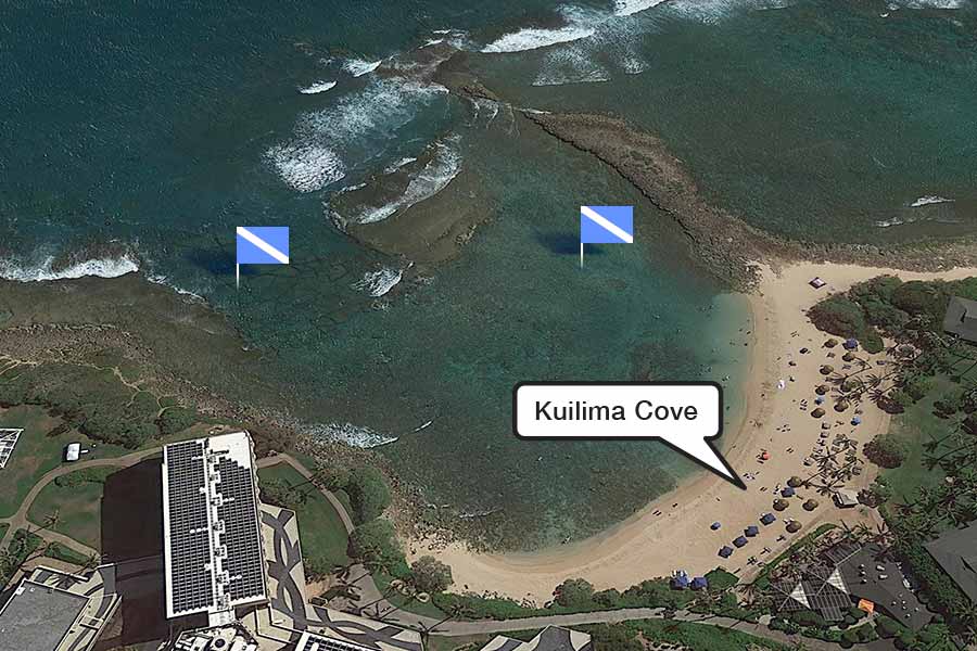 Kuilima Cove Aerial Map Snorkeling Location