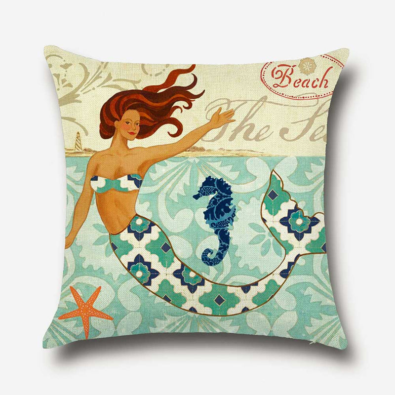 Mermaid and seahorse cushion cover