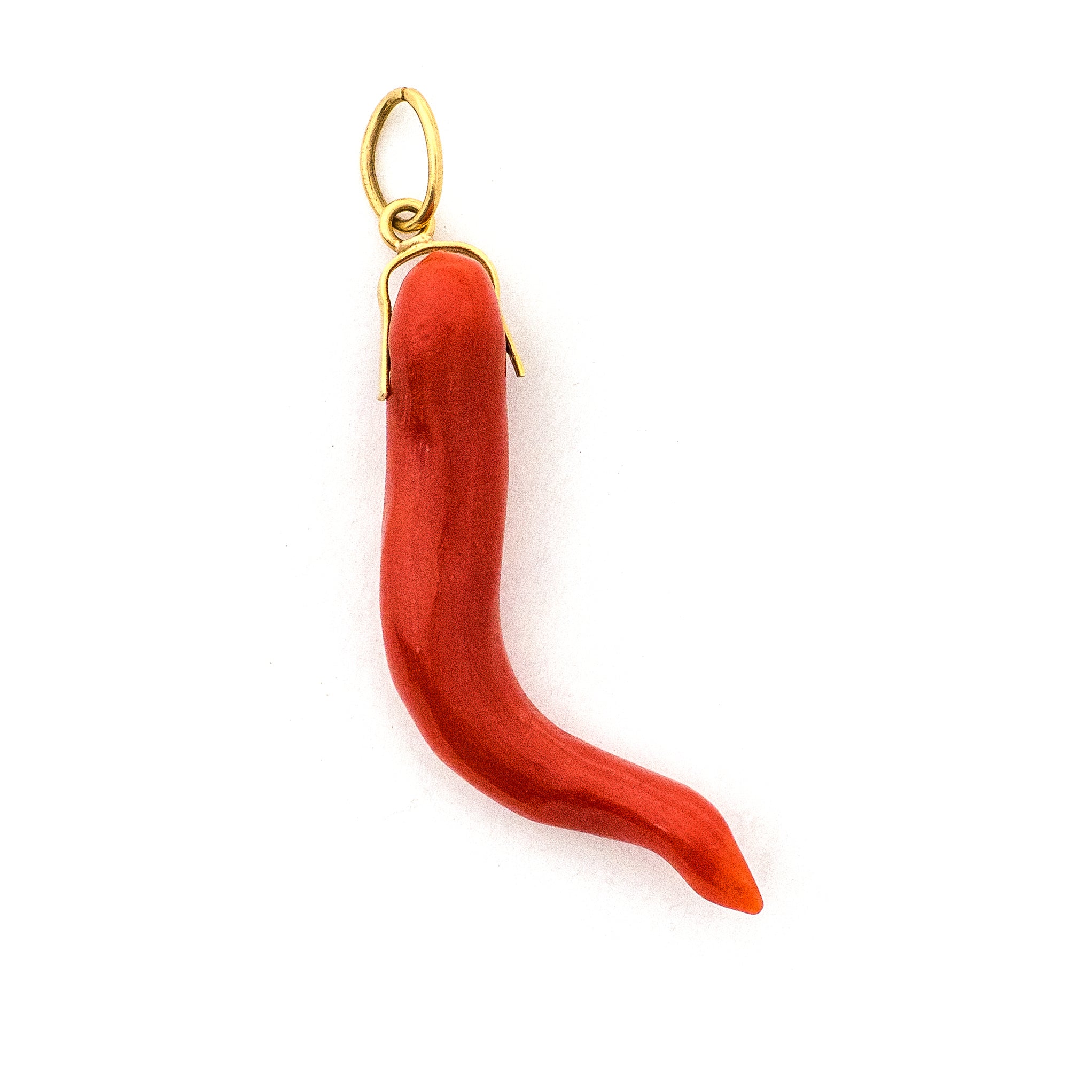 Antique 14k Gold Cornetto Coral Charm