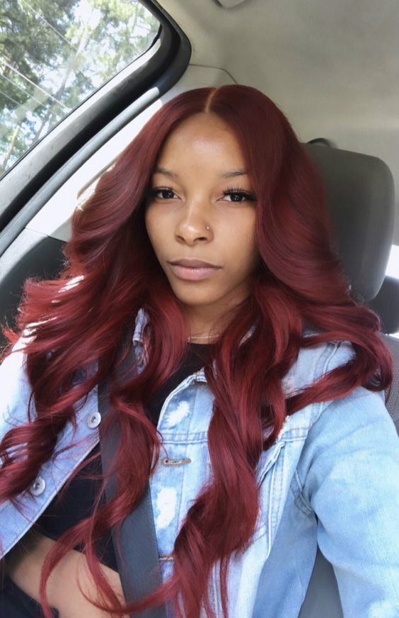 Ombre Dark Red Long Wavy Wig Perucas Front Lace Hair For Black Women