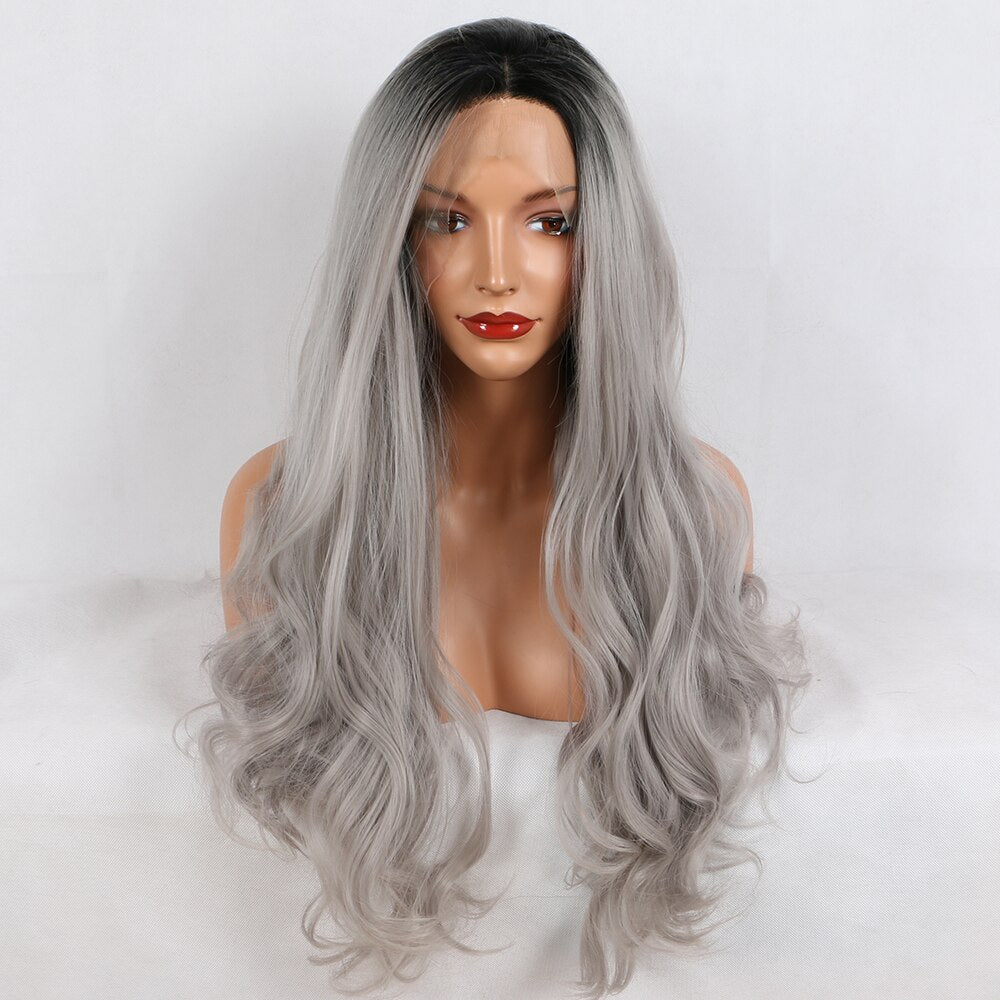 Fantasy Beauty Ombre Gray 2 Tones Synthetic Lace Front Wig Dark