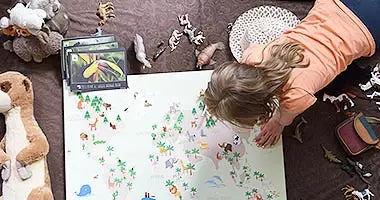 Weltkarte für Kinder mit Tieren als Wanddeko für Kinderzimmer