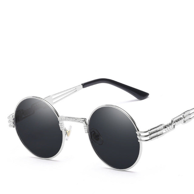 Top Quality Round Steampunk Sunglasses Men Women Brand Designer 2019 Vintage Metal Coating Male Sun Glasses For Men Oculos UV400