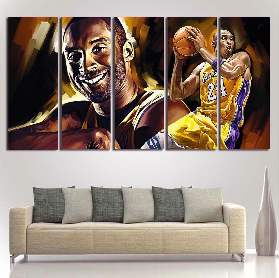 5 Piece Canvas Wall Art Sports Los Angeles Lakers Paintings Home Decor  Basketball Prints on Canvas Kobe Bryant Modern Artwork Picture for Living  Room