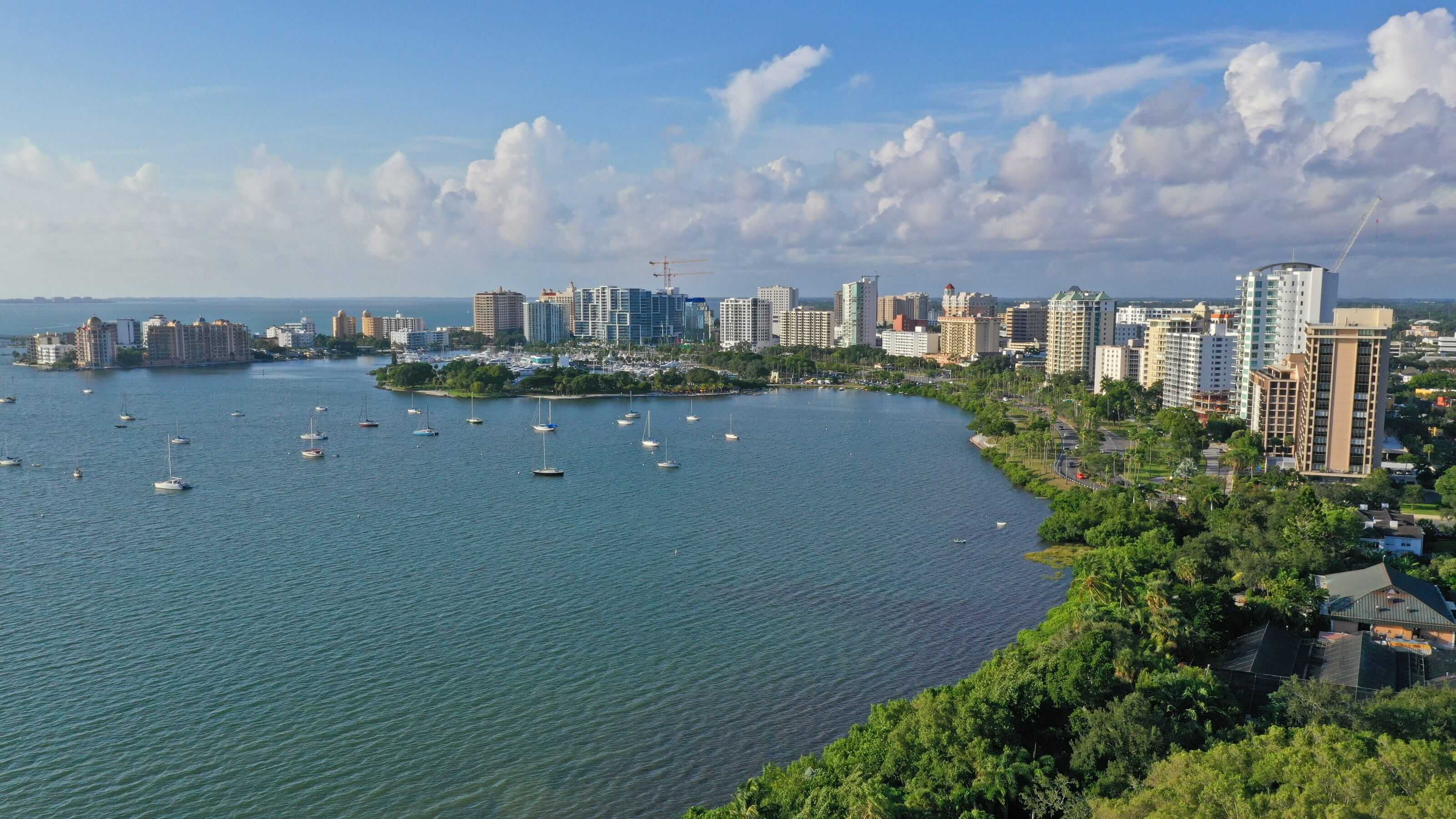 aerial view of City of Sarasota and ocean