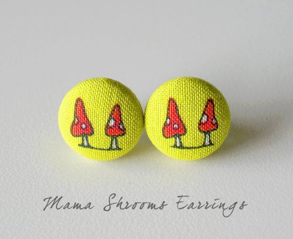 Mama Shrooms Handmade Fabric Button Earrings