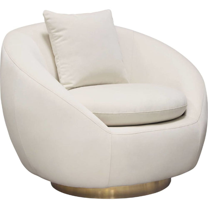 Cozy Swivel Chair Light Cream Velvet Brushed Gold Accent
