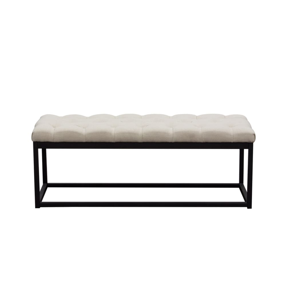 Mateo Black Metal Small Linen Tufted Bench Desert Sand