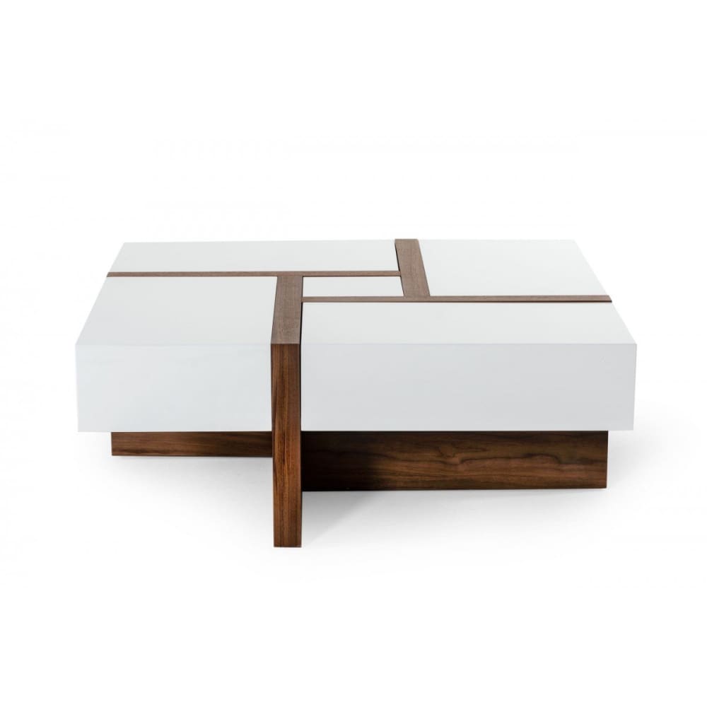 Magnificent modrest coffee table Modrest Makai Modern White And Walnut Square Coffee Table