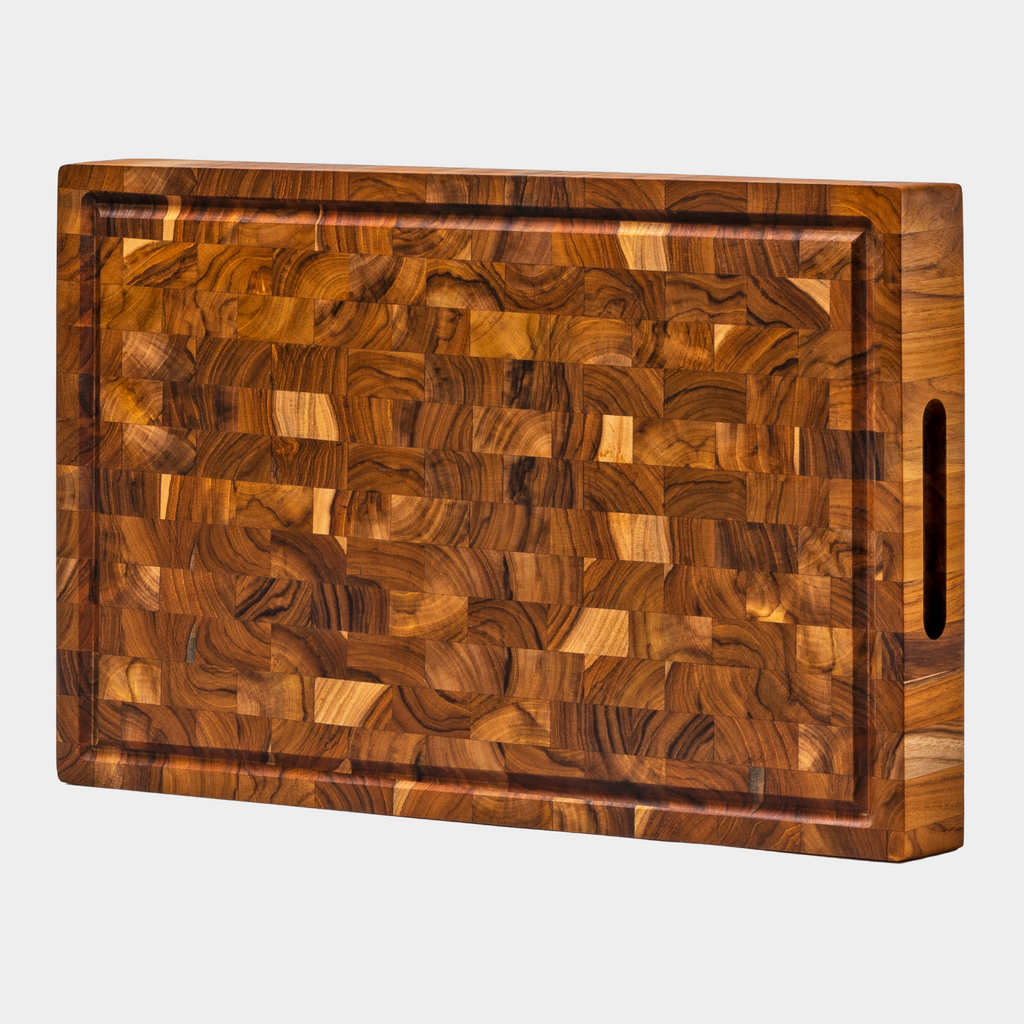 XXL End Grain Butcher Block Cutting Board [1.5 Thick]. Made of Teak Wood  and Conditioned with Beeswax, Flaxseed Oil & Lemon Oil. 24 x 18 Chopping