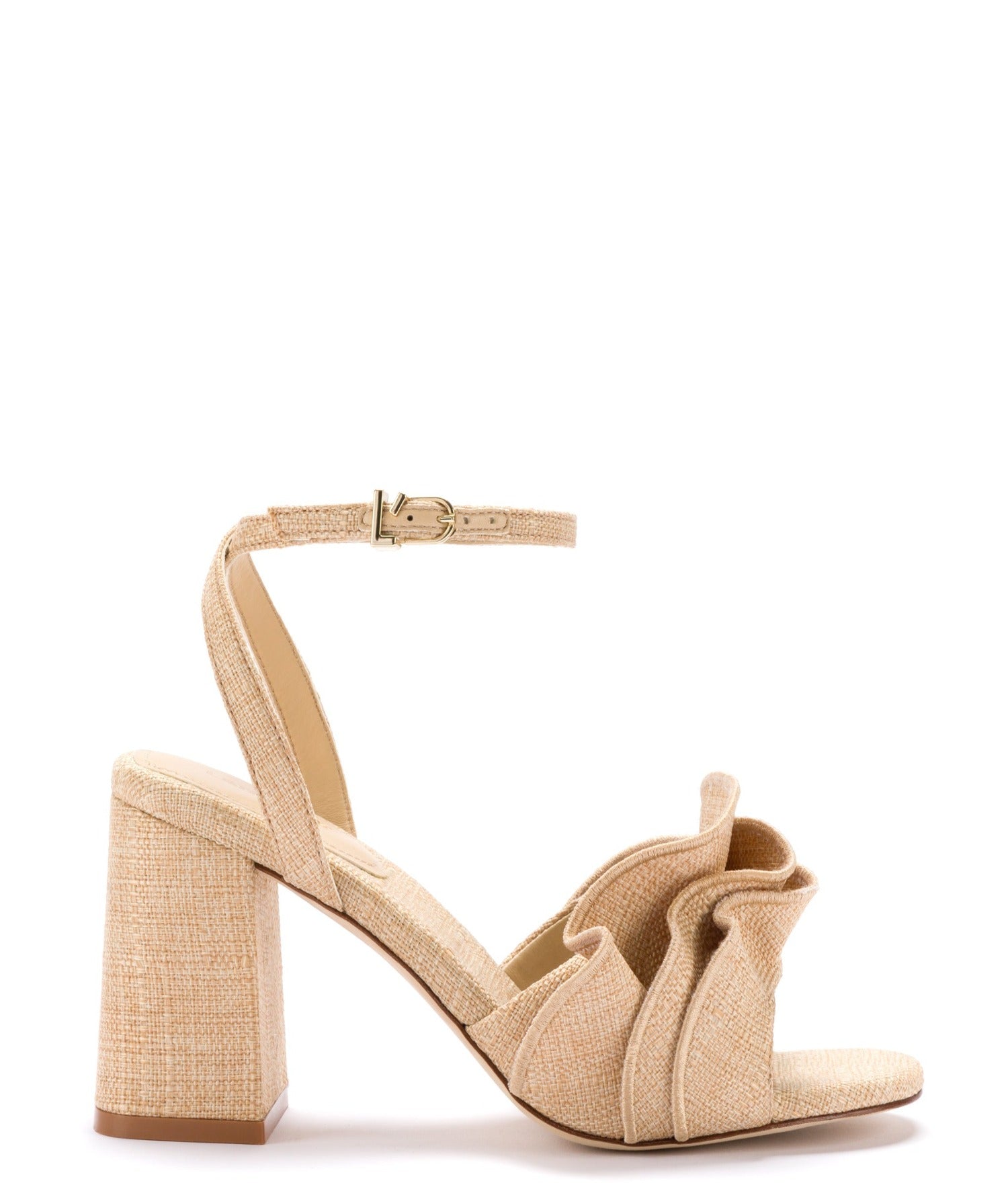 Selena Ruffle Sandal In Beige Raffia