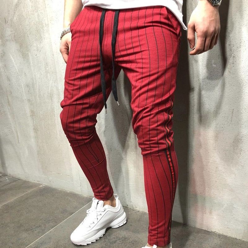 black and red striped trousers mens