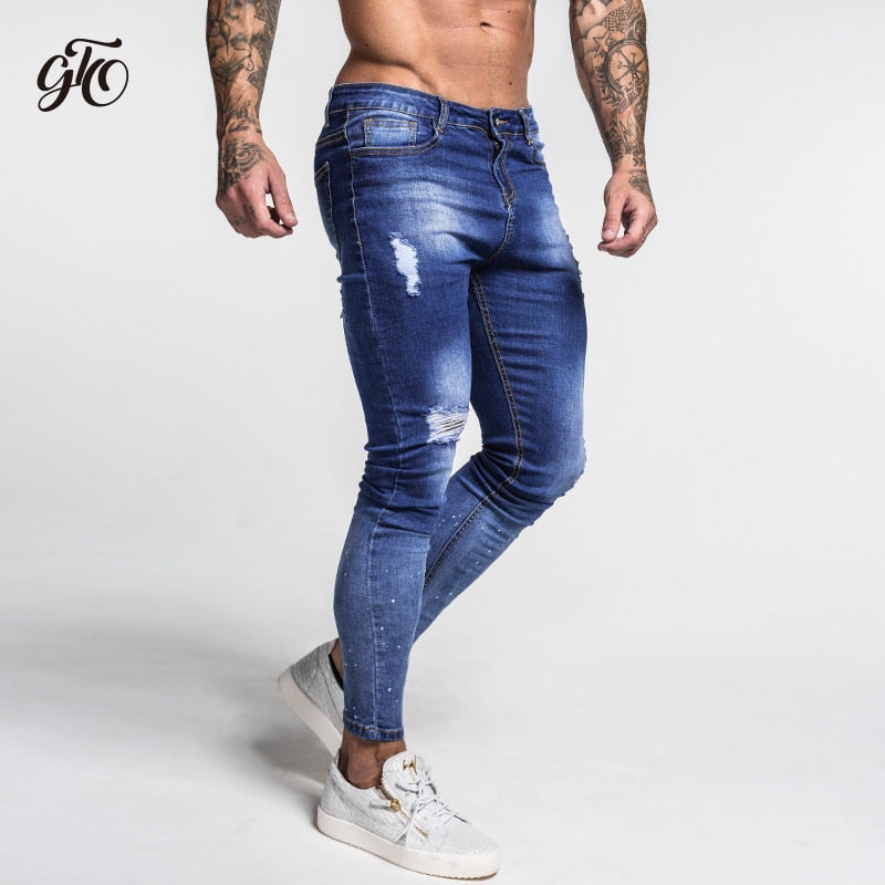 blue super skinny ripped jeans mens