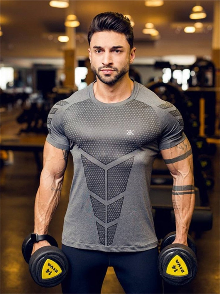 Men Casual Fashion Black Print T Shirt Gyms Fitness