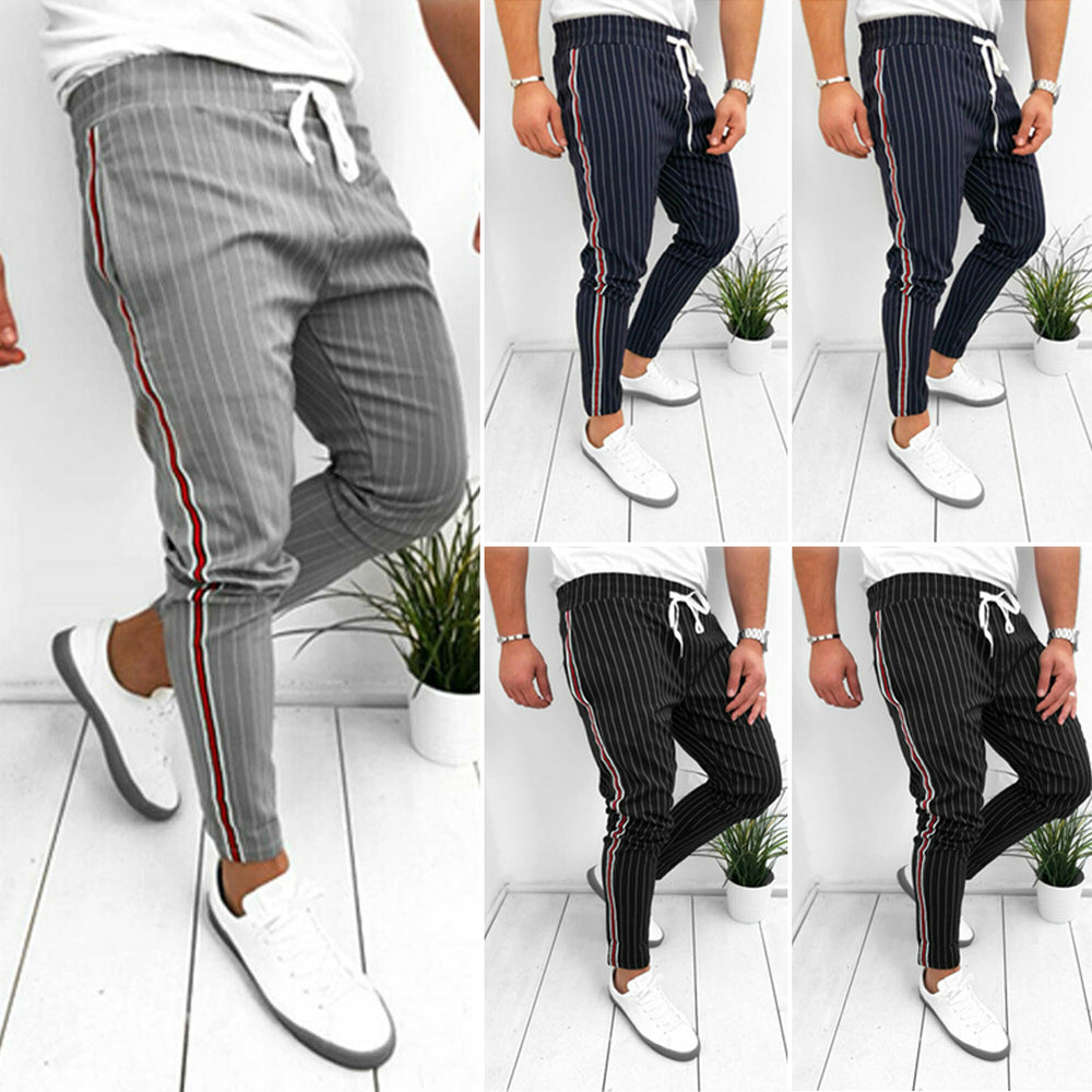 fashion mens stripe slim pencil pants