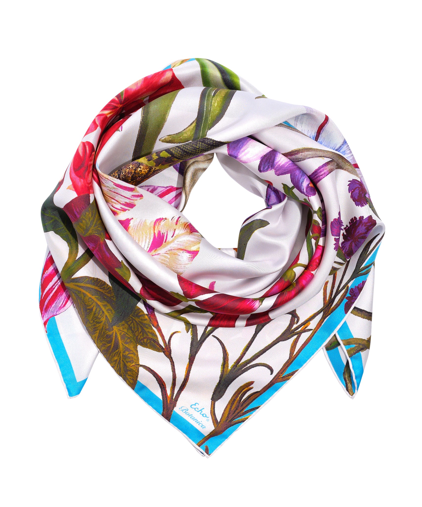 Echo New York Botanica 35" Silk Square Scarf In Black
