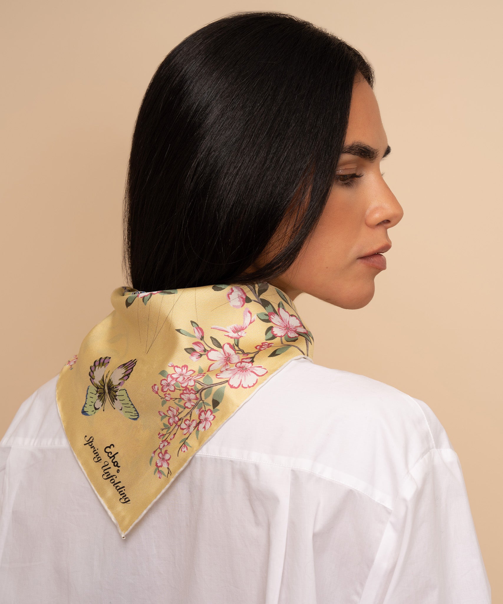 Echo New York Spring Unfolding 23" Silk Bandana In White