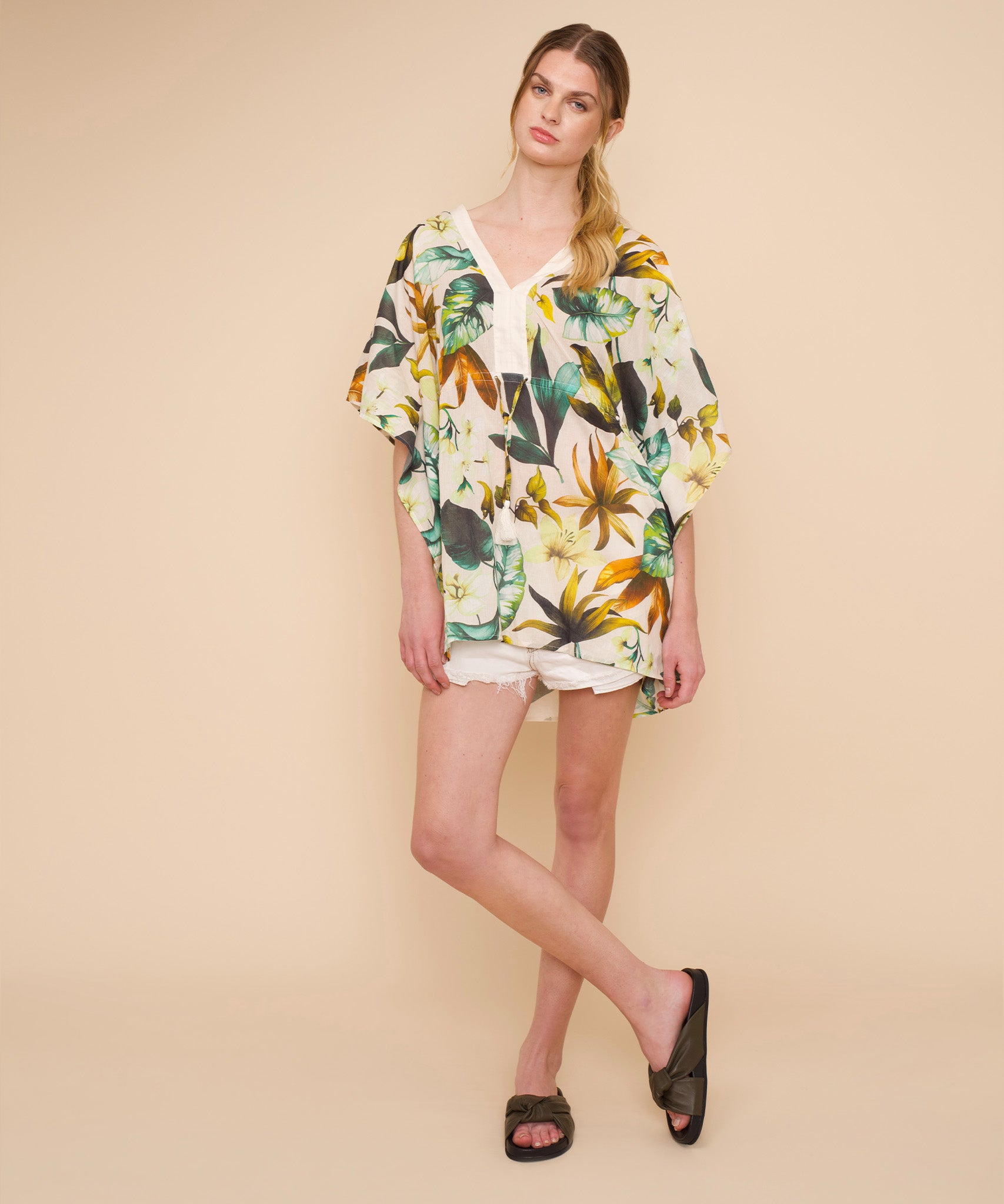 Echo New York Oasis Palm Butterfly Caftan In Sand