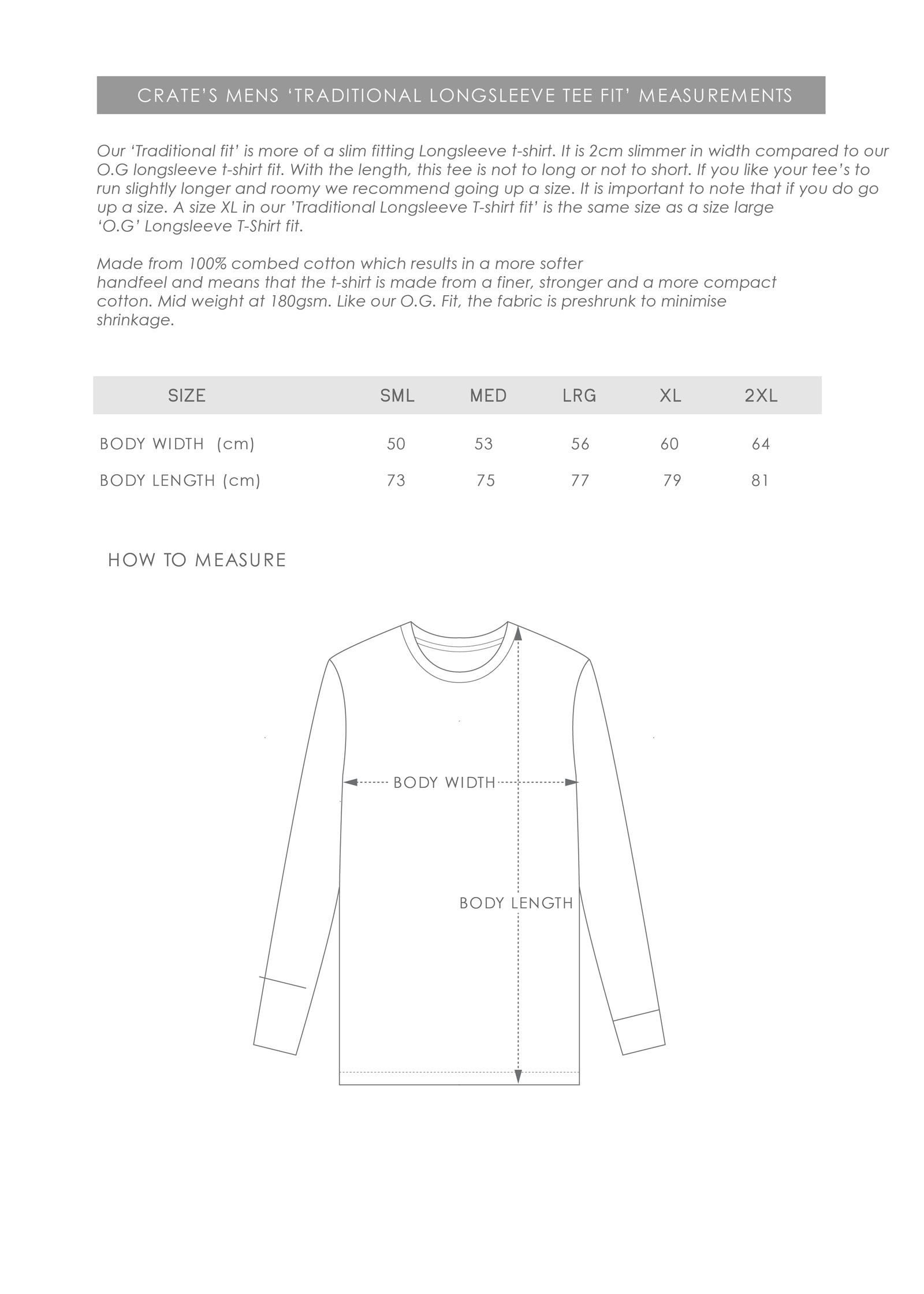 Size Guide - Mens Traditional Longsleeve T-Shirt