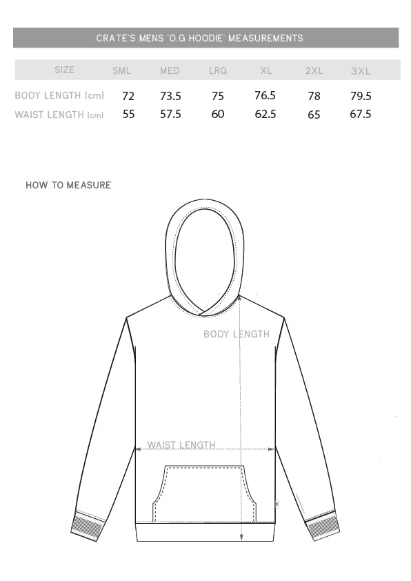 Size Guide - mens o.g hoodie fit – Crate Clothing