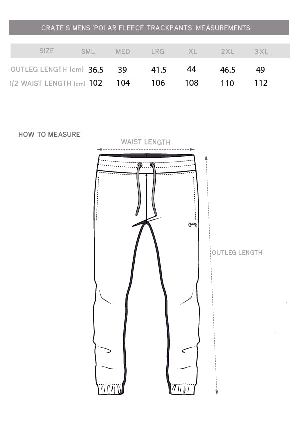 Size Guide - crate polar fleece trackpant size charts – Crate Clothing