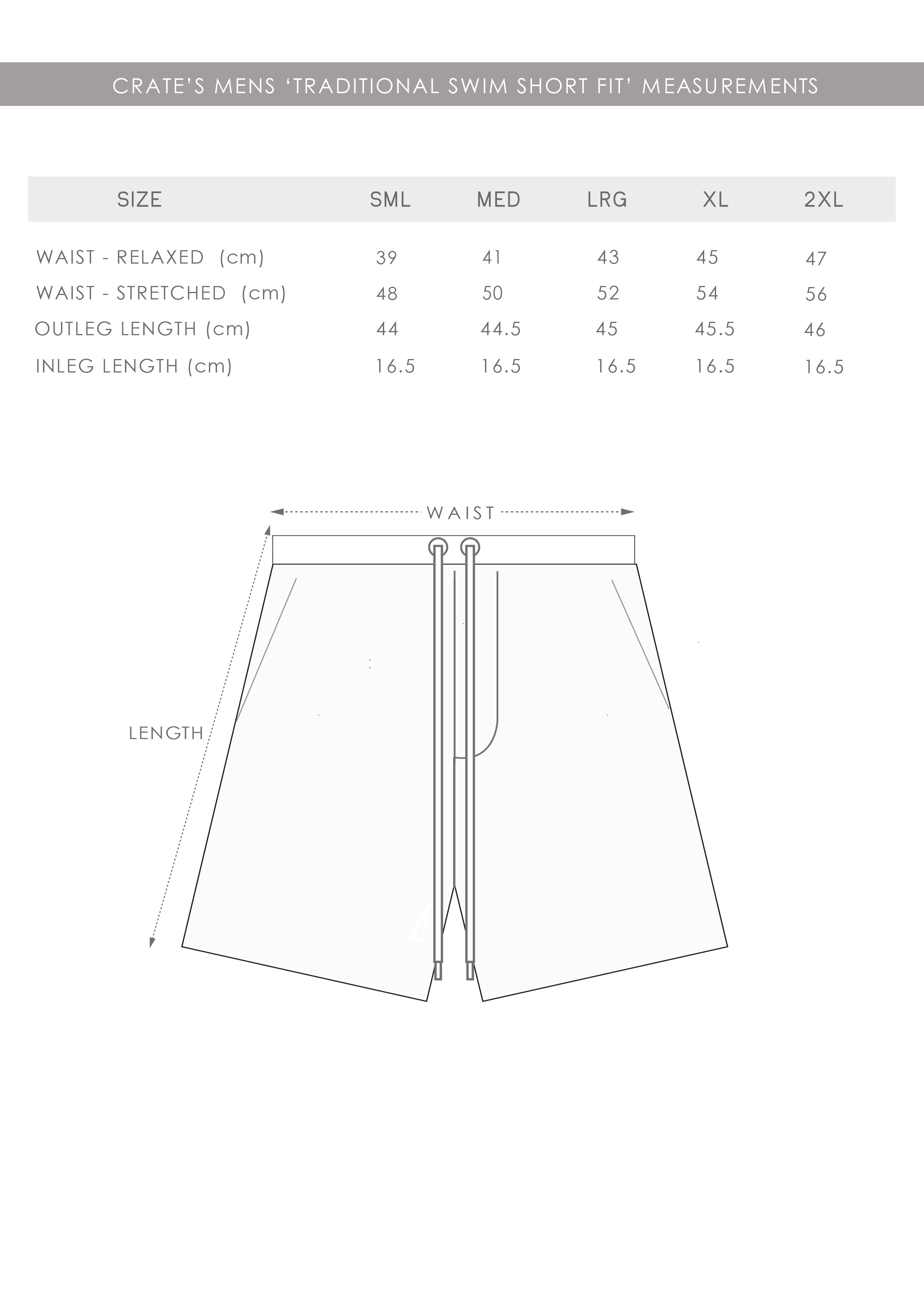 Size Guide - Mens Traditional Swim Short – Crate Clothing