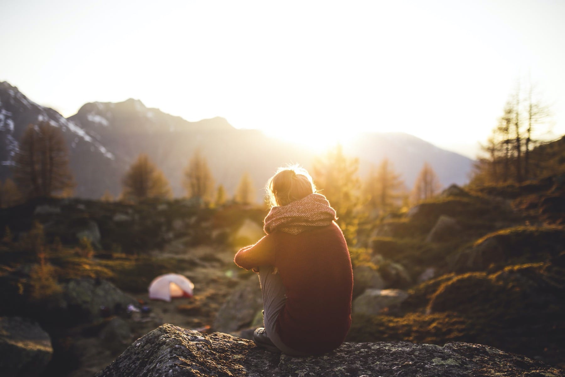 camping sunset in mountains