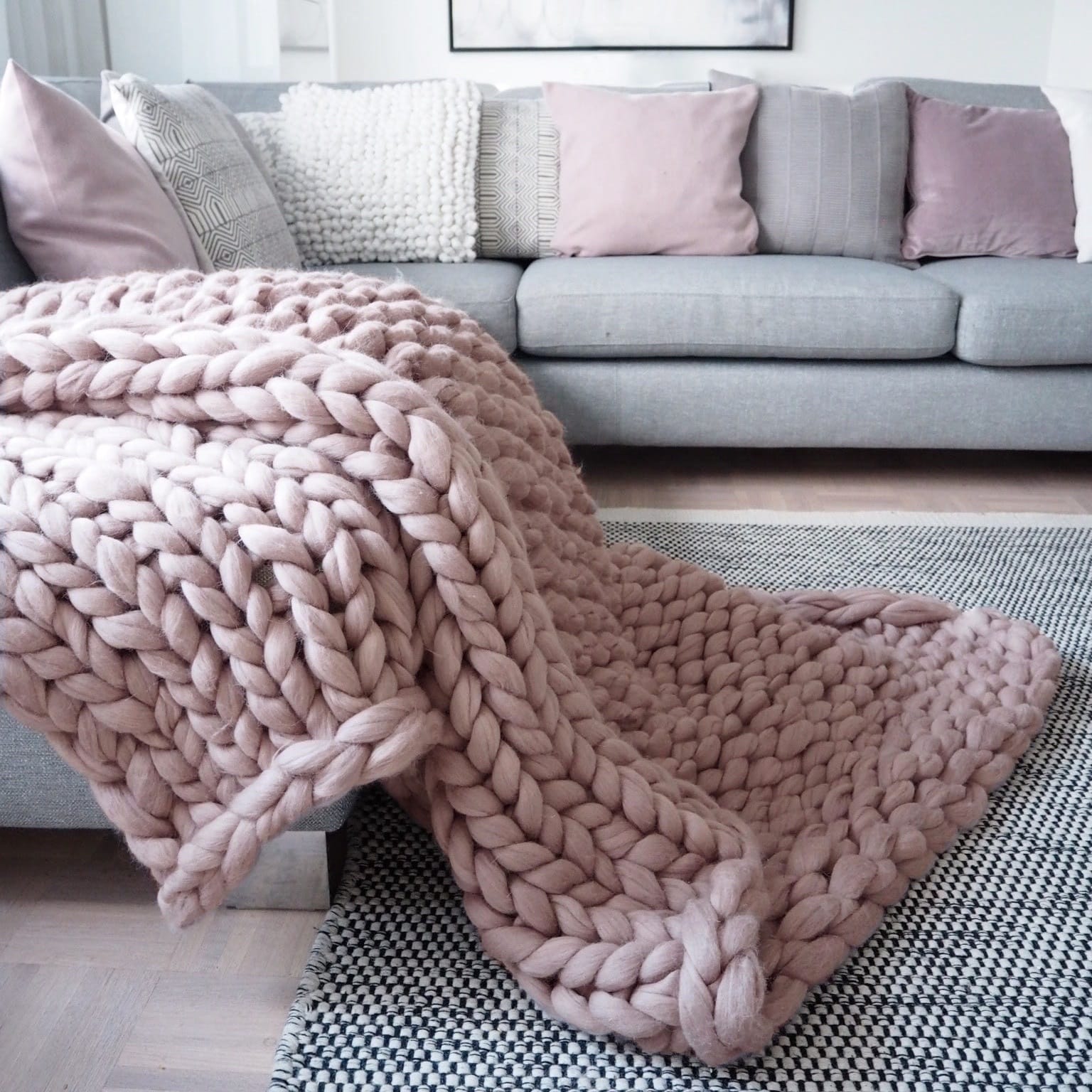 Handmade Chunky Knit Blanket Large Thick Wool Bulky Knitting Throw for  Bedroom Decor Pet Bed Chair Mat Rug Grey 40×60