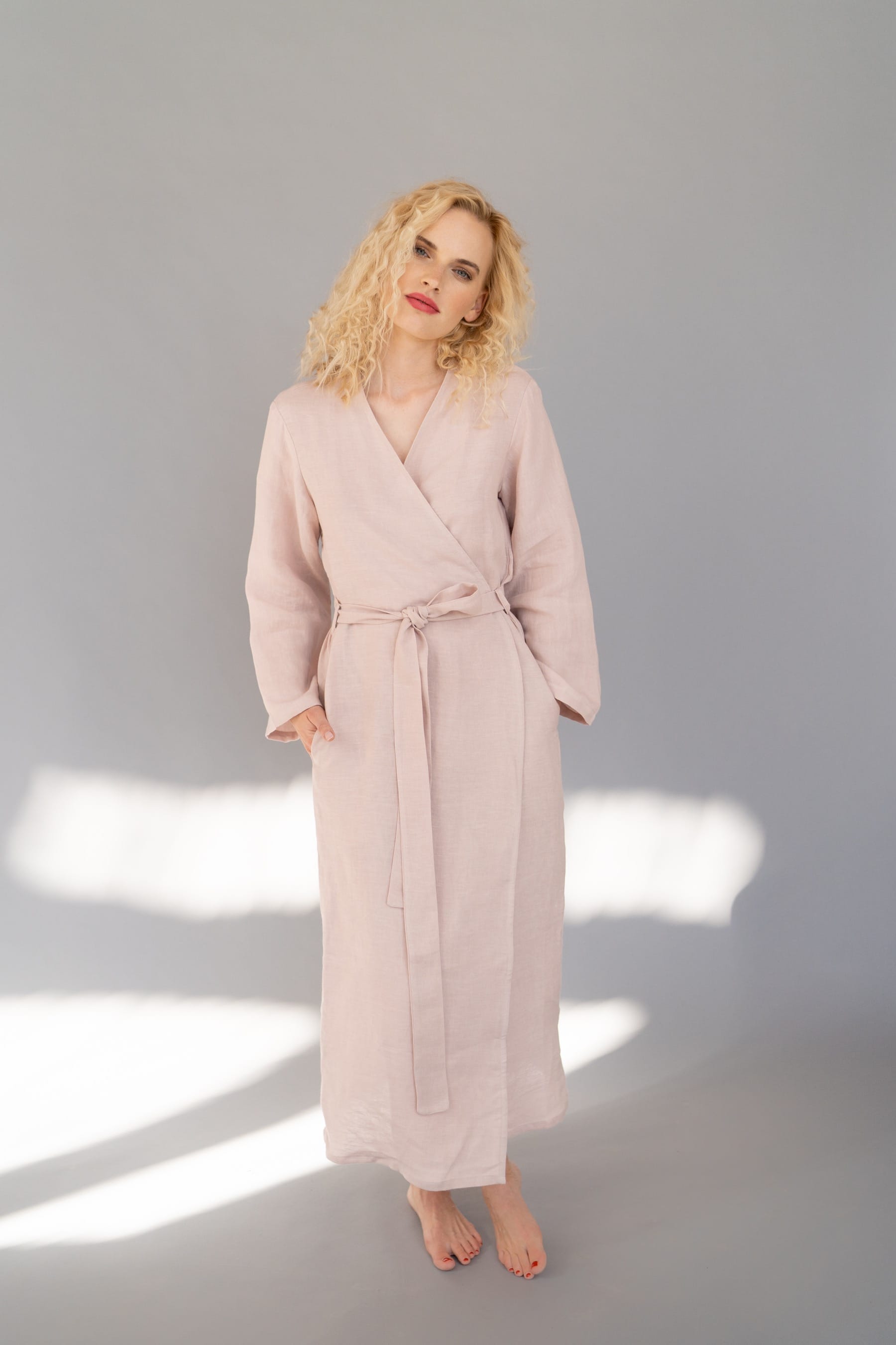 organic linen robe pink