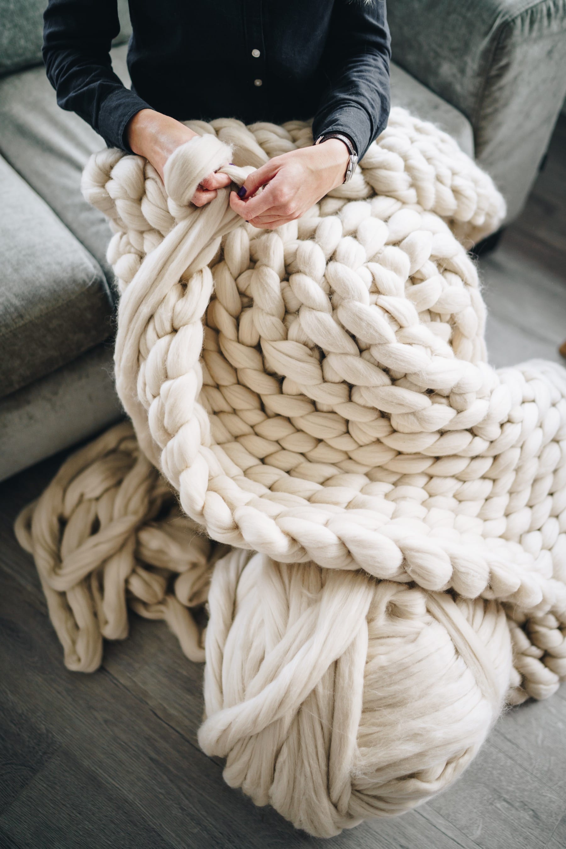 diy chunky knit yarn beige