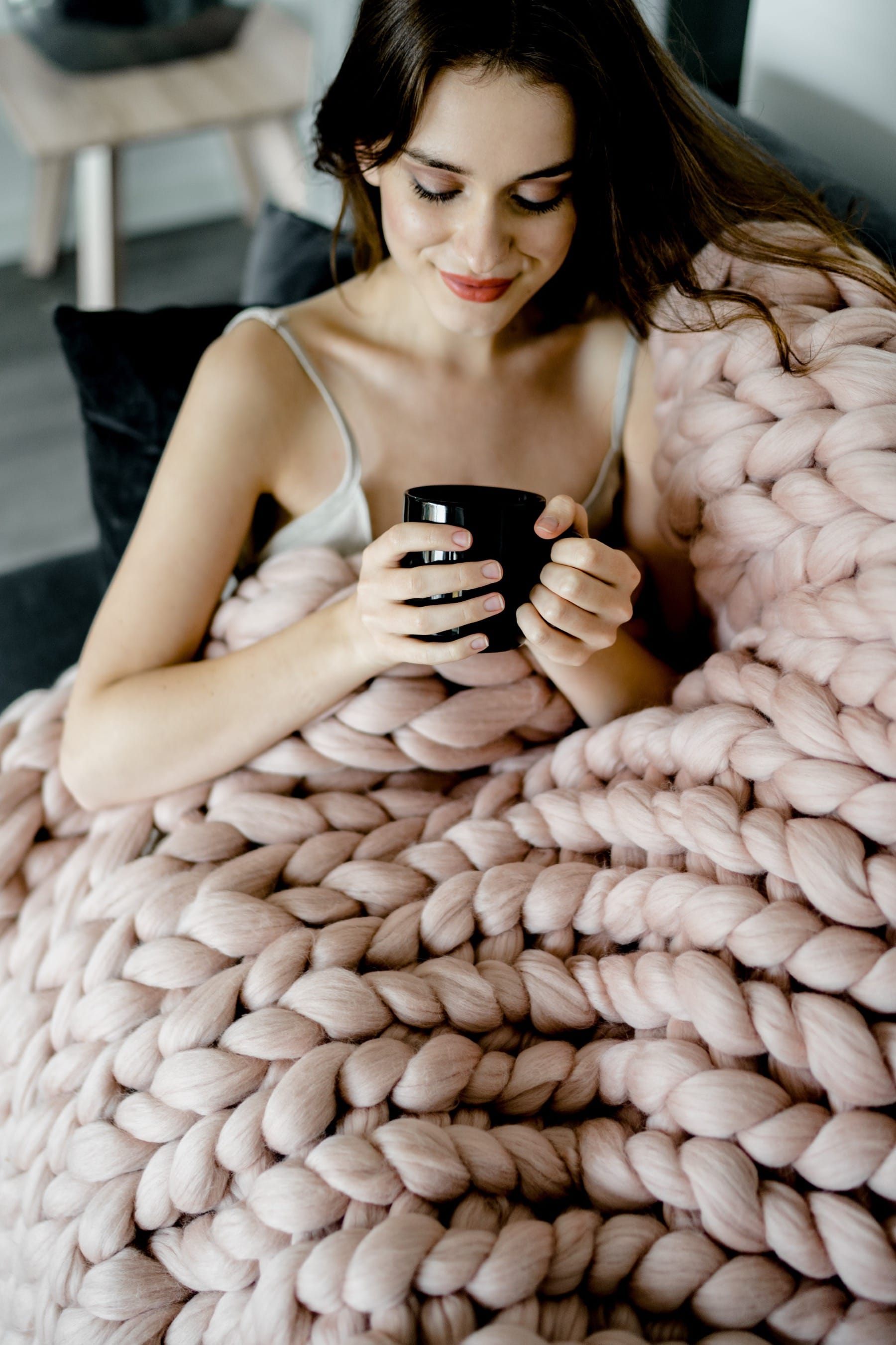 chunky knit blanket queen pink blush