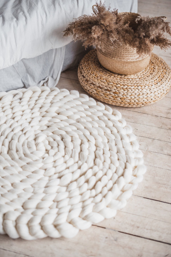 Circle Rug, Arm Knitted from Extra Fine Merino Wool