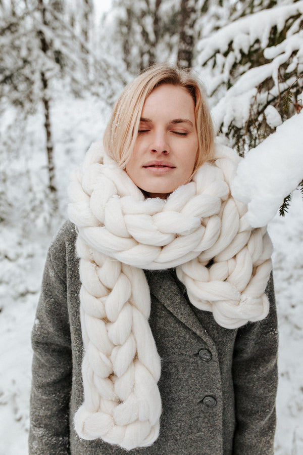 Wool Art Oversized Scarf 6”x100” (15x250 cm) / Beige