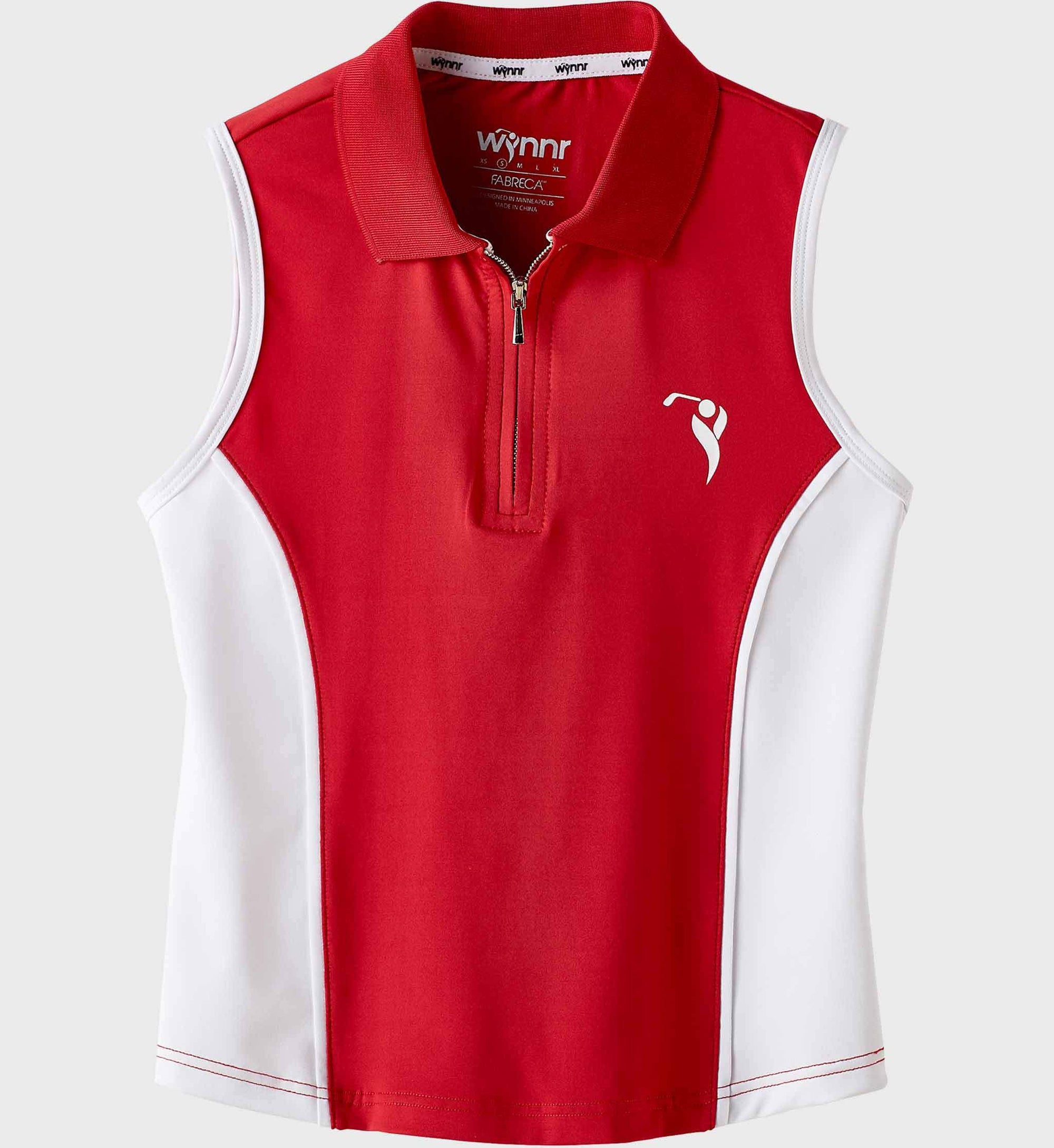 red sleeveless golf shirt