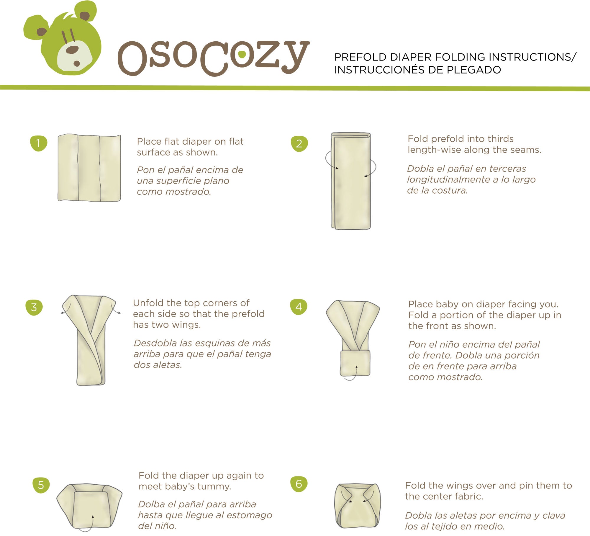 Prefold cloth diaper folding instructions.