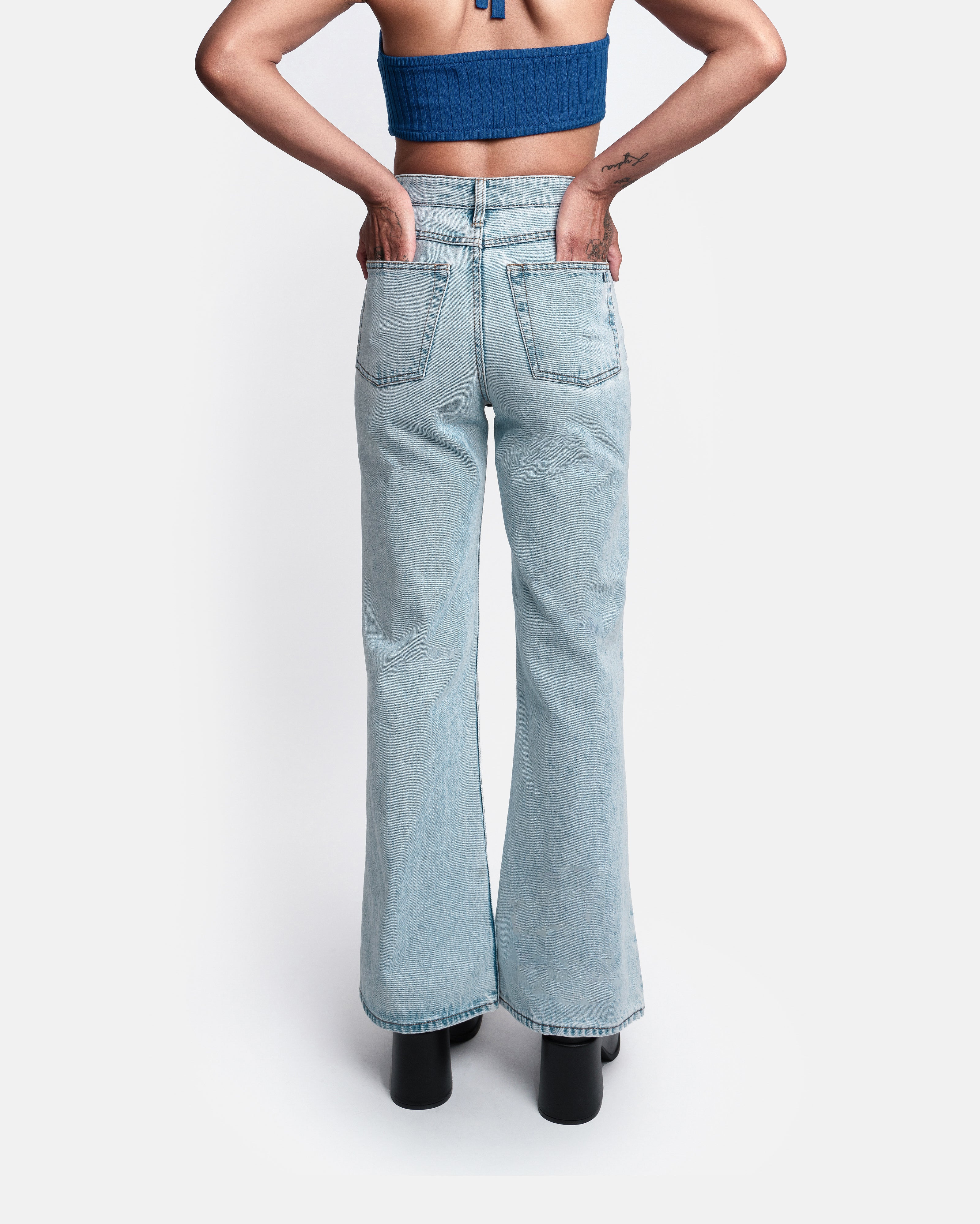 retro flare jeans in organic light vintage - unspun custom denim