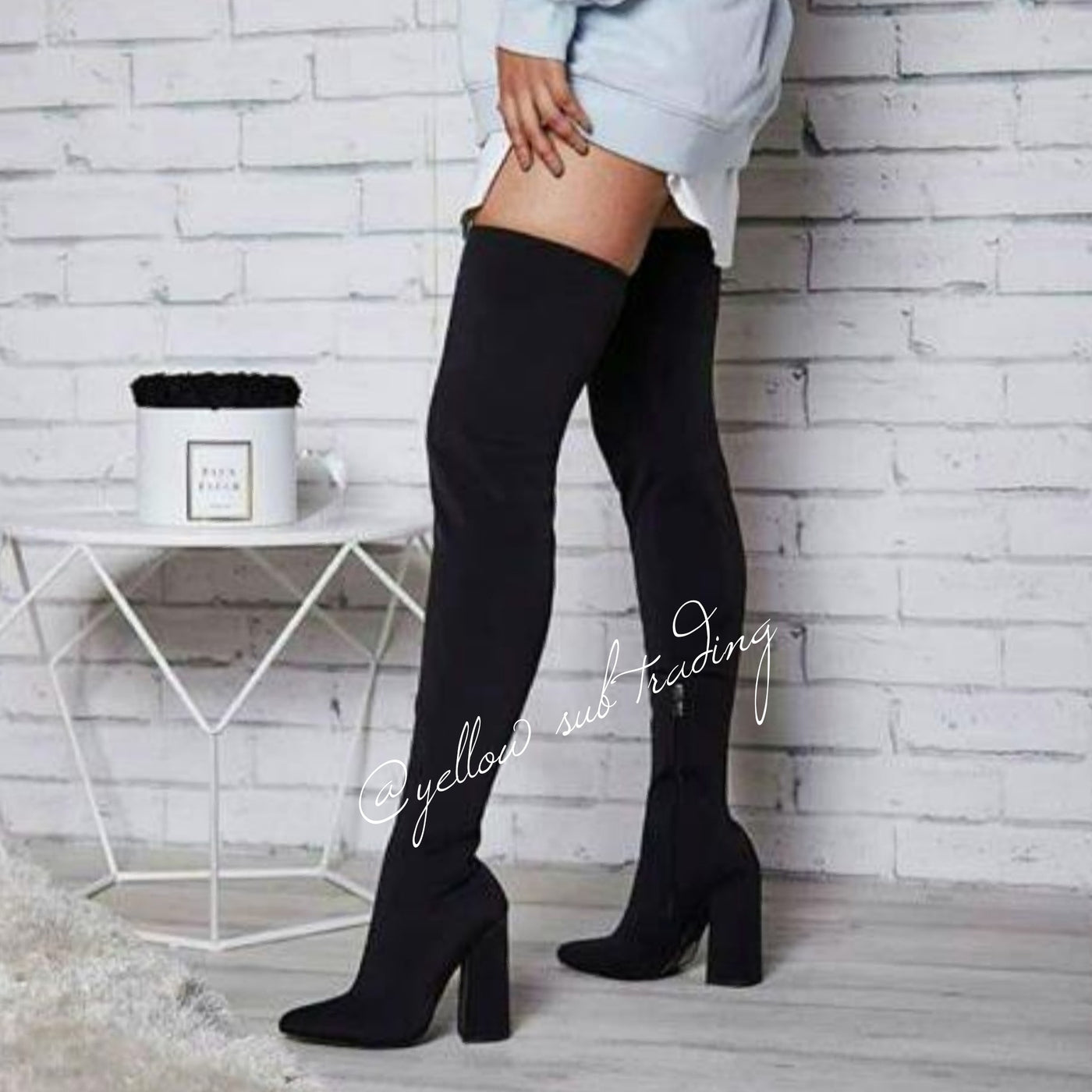 chunky heel thigh high boots